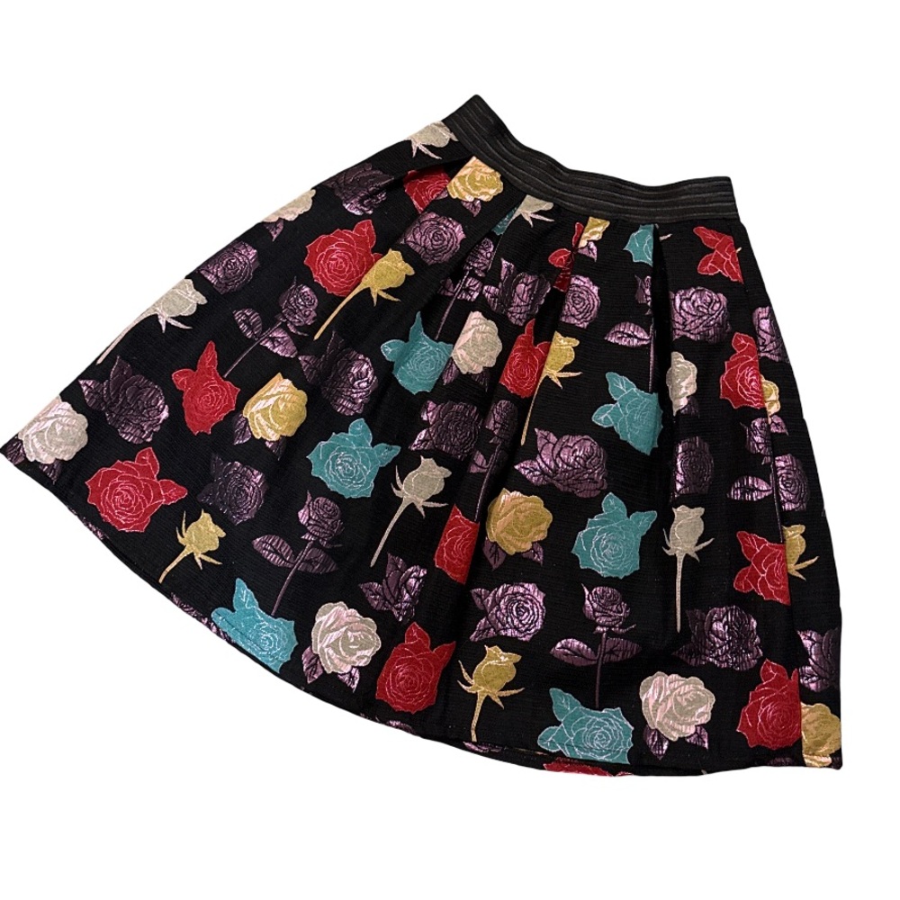 Lm Lulu Black A-Line Skirt with Colorful Floral Design Patricia Forgeal Y2K